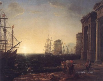 Escena del puerto al atardecer paisaje Claude Lorrain Pinturas al óleo